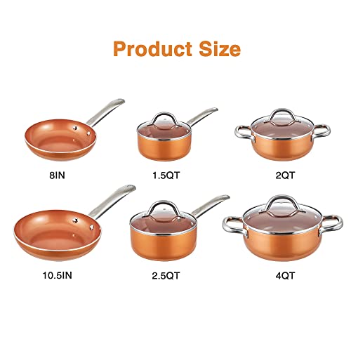 Copper Pots And Pans Set Nonstick 10-Piece Ceramic Cookware Set, Stainless Steel Handles, Dishwasher & Oven Safe, Pfoa/Pfas-Free, Orange #TOP5