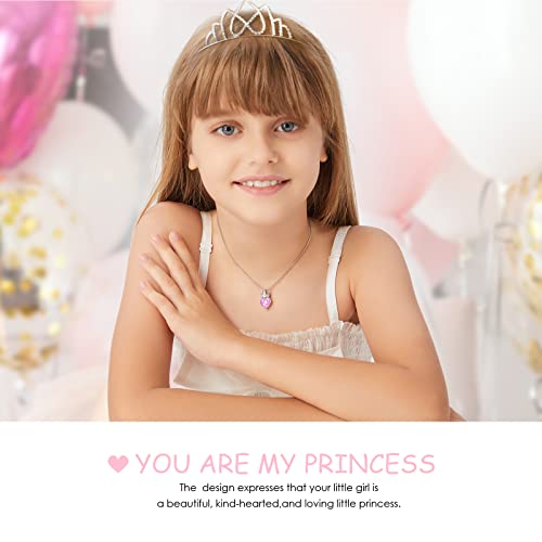 Cde Princess Queen Crown Necklace For Girls Women Love Heart Pendant Necklaces With Birthstone Crystal, Christmas Valentine’s Day Birthday Party Jewelry Gifts For Daughter Granddaughter Niece Teen Girl #TOP1