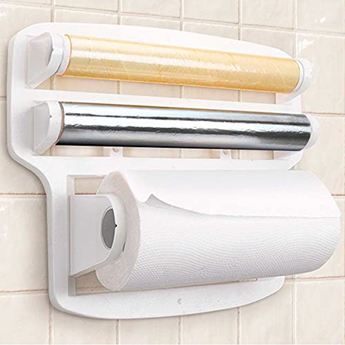 Porta Papel Toalha Triplo Para Rolos De Parede Suporte Branco 37x10x30cm
