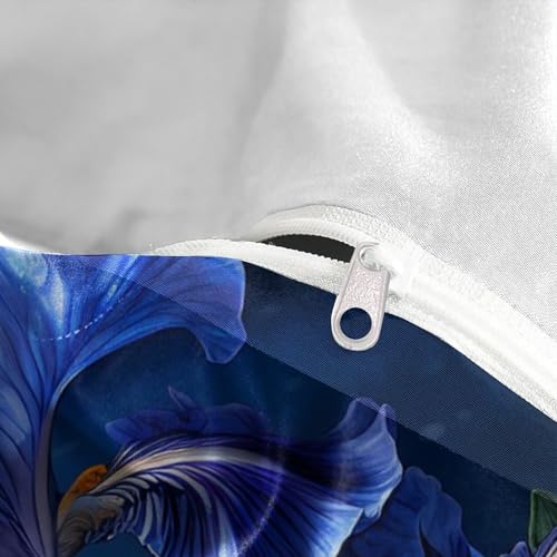 Parure de lit fleurs d'iris bleu 3D microfibre super douce housse de couette - 8