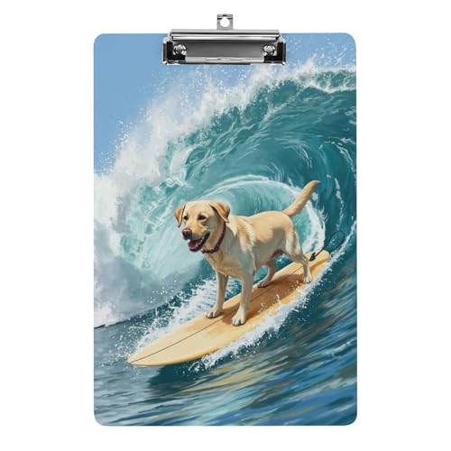 クリップボード サーフィンするラブラドール A4サイズ対応 クリップファイル バインダークリップ 用箋ばさみ ファイルボード メモ帳 縦型 書類整理 おしゃれ かわいい 筆記 多機能 壁掛け プレゼント