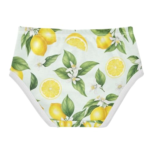 Girls Briefs, Watercolor Yellow Lemons Toddler Panties, Cotton Underwear Girls, 2T–8 Years2