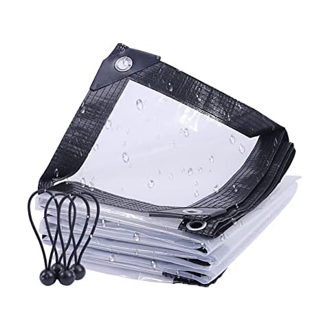 FoundGo Transparent tarpaulin with eyelets 3 x 5 m, waterproof tarpaulin made of PE material, ideal as a greenhouse tarpaulin, outdoor curtain, with 4 tarpaulin tensioners Cover