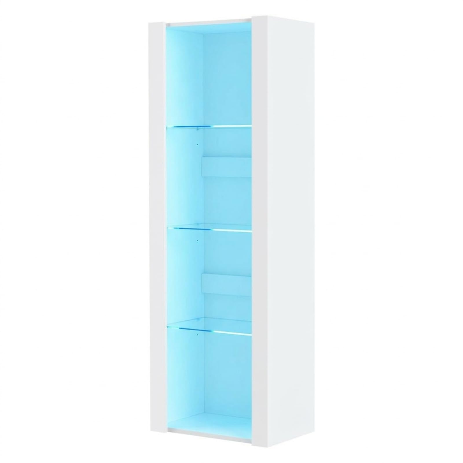 Panana LED Tall Display Cabinet with Glass Shelf Modern Sideboard Cupboard Unit for Living Room Bedroom Furniture (White Matt Body & White High Gloss Fronts)