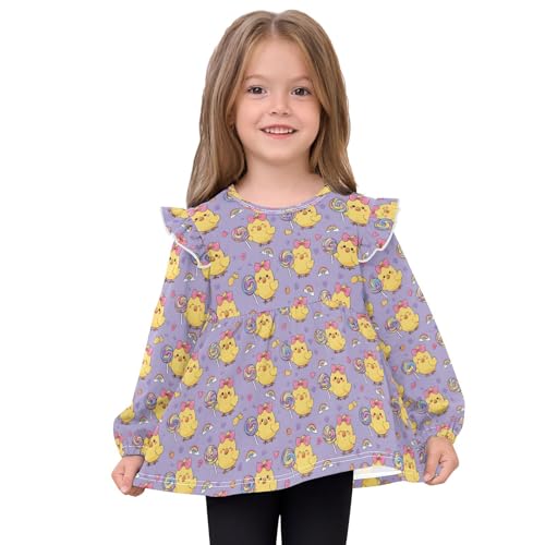 Duck Holding Lollipop Girls Shirts Cotton Long Sleeve Ruffle Toddler Tee Tops3