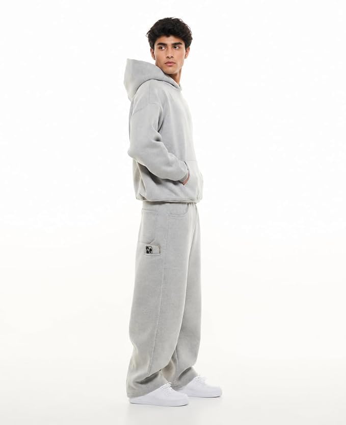 Image of Men's 320 GSM Heavyweight Baggy Track Pants | Oversized Fleece Joggers | Relaxed Fit Sweatpants with Deep Side Pockets | Winter Casual Lounge Wear