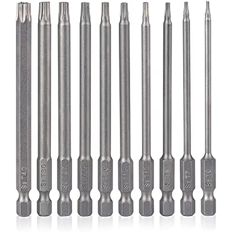 YDLQWCZ 10 Pieces Torx Security Screwdriver Drill Bit Set T6 T7 T8 T10 T15 T20 T25 T27 T30 T40 Torx Bits 1/4 Inch Magnetic Hex Shank 4 Inch Length S2 Steel Tamper Proof Star Screwdriver Bits Tools Cover