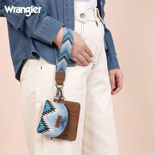 Image of Wrangler Aztec Keychain Wristlet Wallets for Women Western Dual Pouch Wristlet Credit Card Holder Wallet with Zipper Pocket WG2211-W0051JN