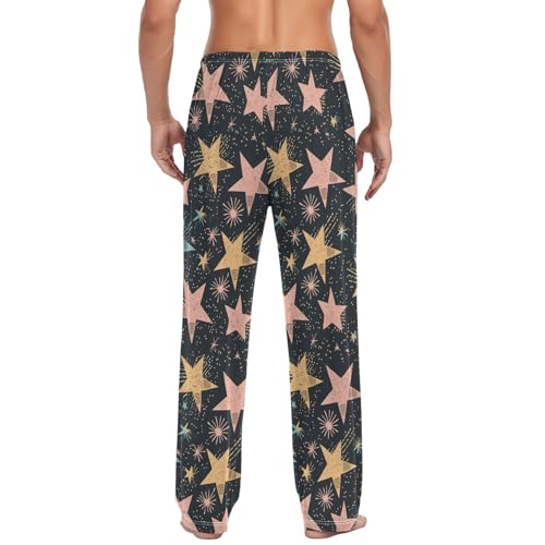 Men's Pajama Pants Pink Stars Pajama Pants for Men PJs Bottoms Drawstring Pockets Hand Drawn Sleep Lounge Pants S2