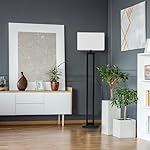 Globe Electric 67046 58" Floor Lamp, Matte Black Finish, White Linen Rectangular Shade, Modern Geometric Cutout Design, E26 Base - Image 2