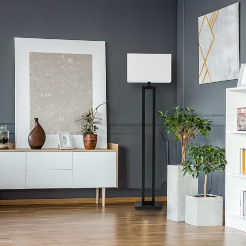Globe Electric 67046 58" Floor Lamp, Matte Black Finish, White Linen Rectangular Shade, Modern Geometric Cutout Design, E26 Base by Globe Electric - Image 2