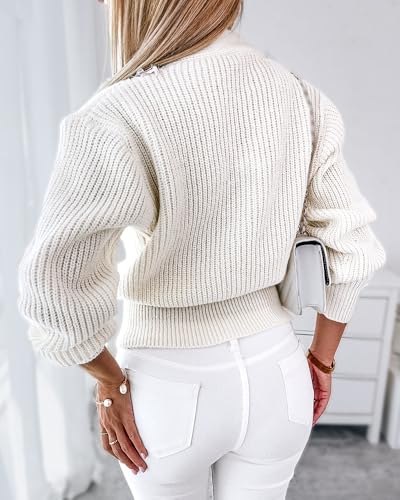 CHICME Cardigan for Women 2025 V Neck Long Sleeve Pearl Beaded Knitted Cardigan Sweaters2