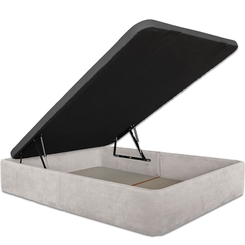 Ventadecolchones - Canapé Abatible Serena Gran Capacidad, Tapizado en Tela Antimanchas Gris Perla con Tapa en Tejido 3D Transpirable, 150 x 190 cm