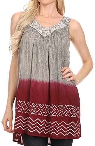 Sakkas Merida Ombre Relaxed Fit Sleeveless V-Neck Blouse