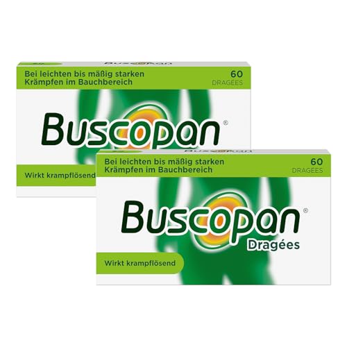Buscopan Dragées lindern Bauch- und Magenschmerzen mit Krämpfen sowie Bauchschmerzen beim Reizdarmsyndrom | 2x60 Stk Vorteilspack | Wirkt innerhalb von 15 Minuten | Krampflösend im Magen und Darm