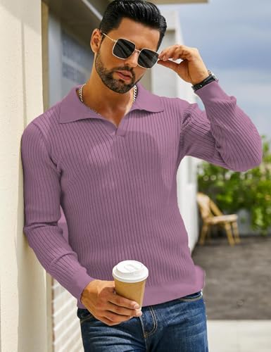 Image of DENIMHOLIC Men's Cotton Full Sleeve Collar Polo Sweater for Men, Rib Knitted Sweaters for Men Winter Sweater for Man