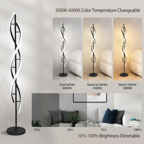 40W LED Floor Lamp Remote Control Dimmable Spiral Floor Lamp Indoor Tall Lamp Floor Lamp for Living Rooms Family Rooms Bedrooms Offices Lighting (Black) by ADISUN - Image 2