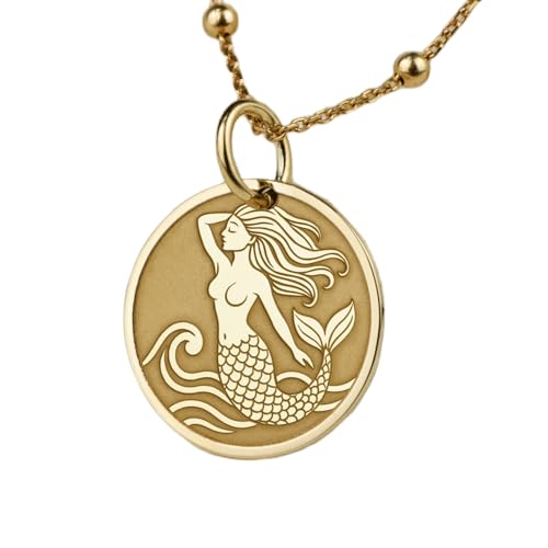 Collier pendentif pièce gravée sirène anti-ternissement LKBEADS argent plaqué or 45cm