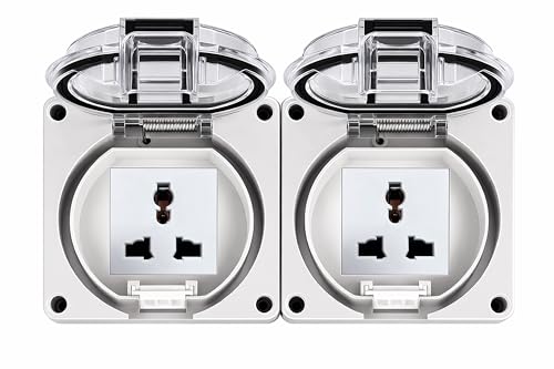 Image of MX IP66 Waterproof Outdoor Socket Box | 250V 13A 2 Universal Socket | Dustproof Weatherproof 4 Module Modular Wall Box with Spring Opening Cover | ABS Flame Retardant Shell for Garden, Patio & Outdoor