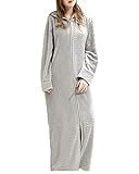 Con bolsillos Shaoyao Bata y Albornoz para Hombre y Mujer,Franela Full-Length Plush Robe con Capucha y Cremallera Mujer Gris Claro L