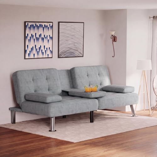 Image of Flamaker Futon Sofa Bed, Modern Linen Convertible Folding Futon Set