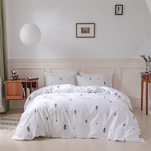 Bulutu Kids Duvet Cover Twin Cotton White/Grey,Premium Boys Girls Bedding Sets Twin,Single Bed Comforter Cover Zipper Closure,Forest Tree Print Pattern,Super Soft,Breathable,No Comforter #TOP2