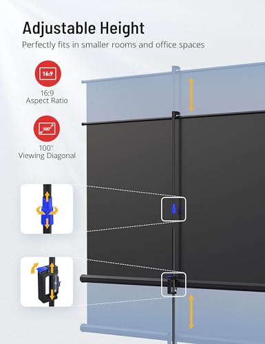 Projector Screen and Stand, HYZ 100 inch Large Indoor Outdoor PVC Movie Projection Screen 4K HD 16:9 Wrinkle-Free Design for Backyard Movie Night(Easy to Clean, 1.1Gain, 160°Viewing Angle&Carry Bag)