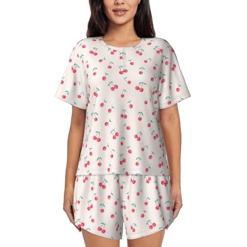 Pyjama cerise femme 2 pièces en tissu ultra doux avec poches pratiques