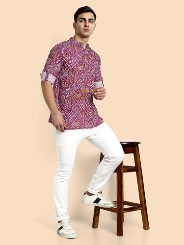 Image of Vardha Men's Cotton Printed Short Kurta with Comfortable Fit and Simple Style and Regular Look | Kurta for Men