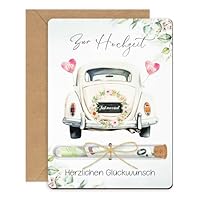 Hochzeitsgeschenke für Brautpaar, Holz Geldgeschenk Hochzeit Verpackung mit Reagenzglas, Kreative Holz Hochzeitsgeschenk Hochzeitsauto - 15 * 11cm
