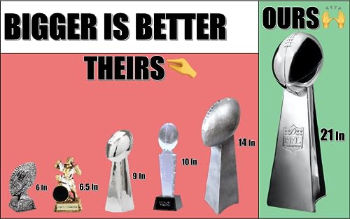 Image of Spire Designs Lifesize Fantasy Football Trophy - Chrome Replica Championship Trophy - First Place Winner Award for League - Real Size Football Award