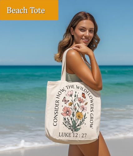 Image of Aesthetic Christian Gifts Tote Bag for Church, Religious Tote Bag for Bible Study, Medium Size with Inner Pocket
