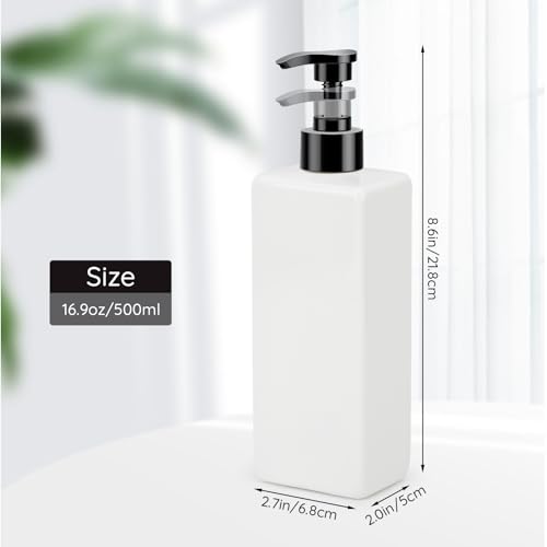 Image of Segbeauty 4 Packs Bathroom Soap Dispenser, 16.9oz Refillable Shampoo and Conditioner Bottles, 500ml Empty Plastic Square Press Pump Bottle Hand Soap Dispenser for Modern Bathroom Kitchen Decor