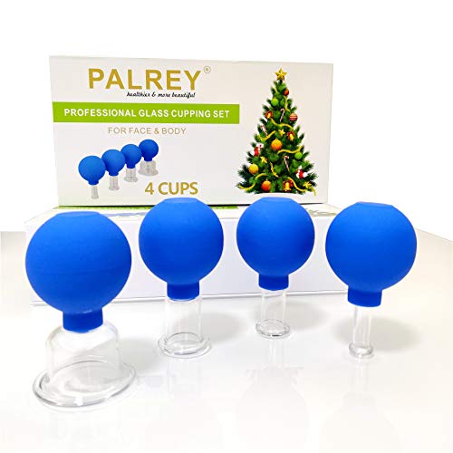 Palrey 4 Pieces Glass Face Cupping Set-Silicone Vacuum Suction Massage Cups, Lymphatic Therapy Sets, Professional Grade Cupping Set for Eyes, Face and Body