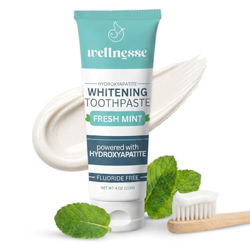 Wellnesse Hydroxyapatite Toothpaste Fluoride Free Whitening Toothpaste Remineralizing Enamel Care Xylitol Formula for Sensitive Teeth and Daily Oral Care Fresh Mint 4 Oz