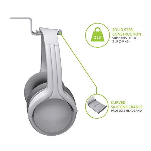 Image of Kanto HH Universal Under Desk Headphone Hook - White - Solid Steel Construction - Mount using 3M adhesive or 2 included screws