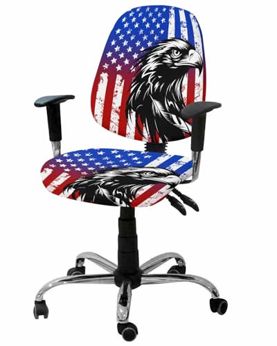 American Flag 2 Pieces Computer Office Chair Covers Set,Stretchable Desk Rotating Chair Seat Cushion Slipcover Back Covers,Independent Day Bird Patriotic Vintage Slipcover Back Cover,Protectors Cover