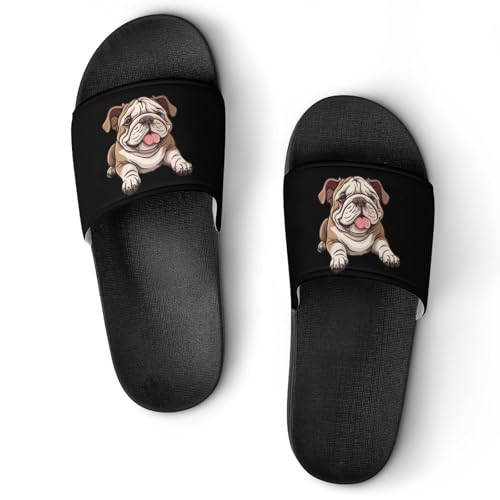 English Bulldog PVC Home Slippers Non-Slip Shower Shoes Casual Bathroom Slippers for Women Men