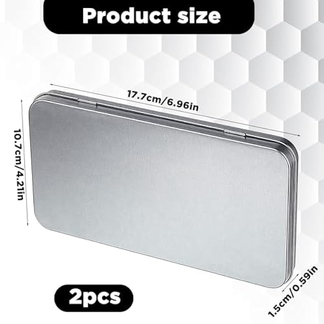 2 Pack Silver Rectangular Tins, Portable Storage Box Containers, Rectangular Metal Tin Boxes, Metal Tin Box with Hinged for Pen Eraser Craft Photos Sticky Notes