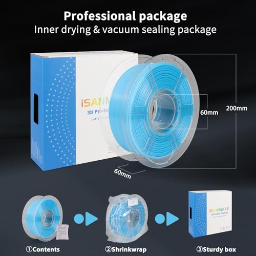Image of iSANMATE PETG Glow Blue Filament, PETG Glow in the Dark Luminous Filament for 3D Printers, Dimensional Accuracy + /- 0.03 mm, 1 kg /Spool, Compatible with Most FDM 3D Printers