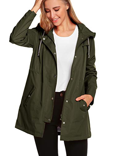 ZHENWEI Womens Lightweight Hooded Waterproof Active Outdoor Rain Jacket Army Green XL
