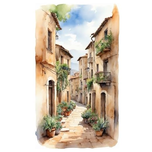 Dibujos a acuarela de pueblos de piedra