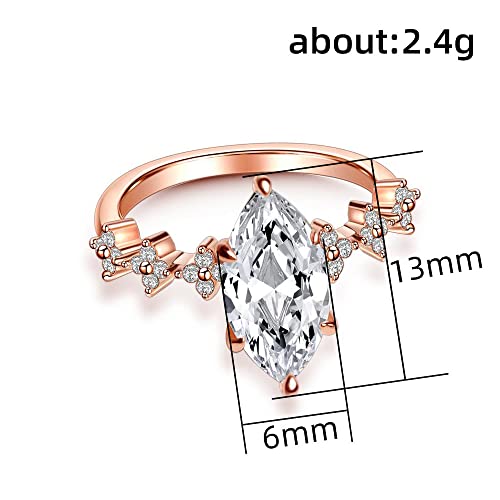 Rose Gold Plated Marquise Cut Clear Cubic Zirconia Engagement Band Ring for Women, Simulation Diamond Halo Wedding Ring (US Size 9)3