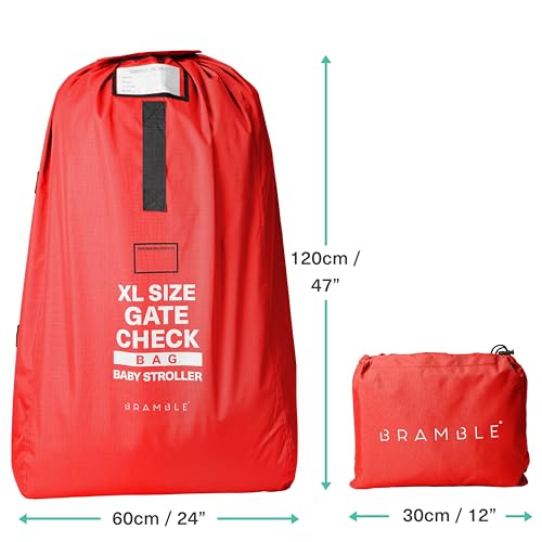 Bramble Extra Large Gate Check Stroller Bag for Airplane Storage (Red, 47", 600D Oxford Waterproof) - Double Stroller Tr