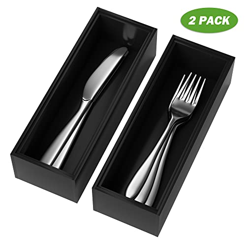 Premium Bamboo Kitchen Drawer Organizer - Set Of 2, Stackable Utensils Holder, Storage Box Tray For Kitchen Drawers, Cabinet, Utensil, Silverware, Spatula, Flatware Or Makeup, Vanity, Bathroom(Black) #TOP7