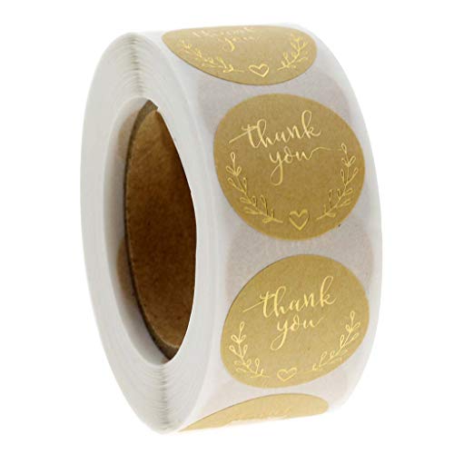 LANCHEN 500 pièces/Rouleau Papier Kraft Guirlande Merci Autocollants Feuille d'or Sceau...