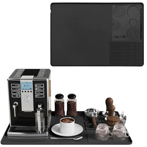 Tianher 2-in-1 Silicone Coffee Mat & Drying Rack, Black, Silicone, Coffee Mat, Dish Drying Area, Countertop Protector