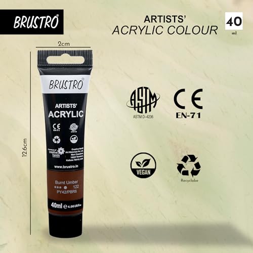 Image of BRUSTRO Artists Acrylic Paint Tube | 40ml, Burnt Umber (Pack of 2)|Non-Toxic, Water Based, Inter Mixable, Ideal for Painting, Textured Effects on Canvas, Paper, Fine Art Student and Professionals