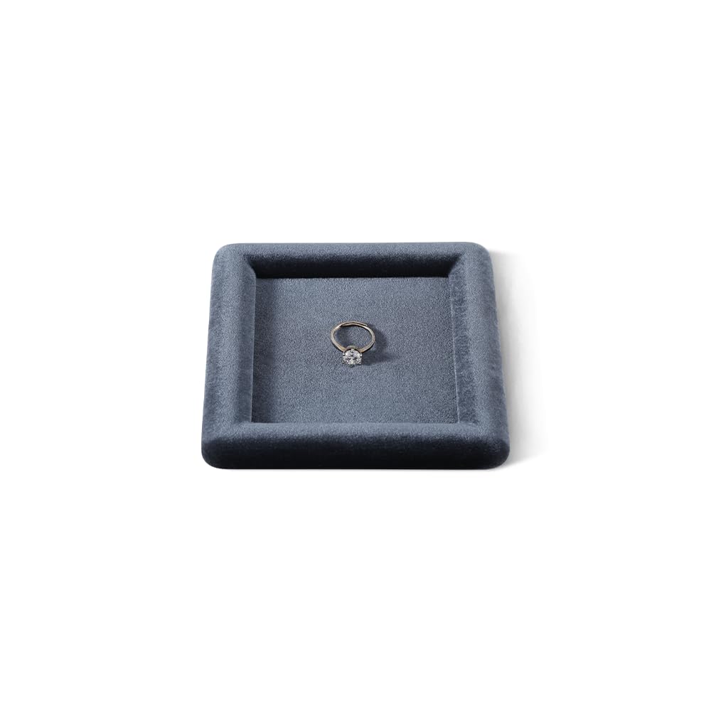 Dansmiy Resilient Velvet Ring Earring Bracelet Necklace Display Tray, Flat Jewelry Storage Organize Tray, Vintage Gold Bangle Pendant Watch Jewelry Dish Plate (Gray)