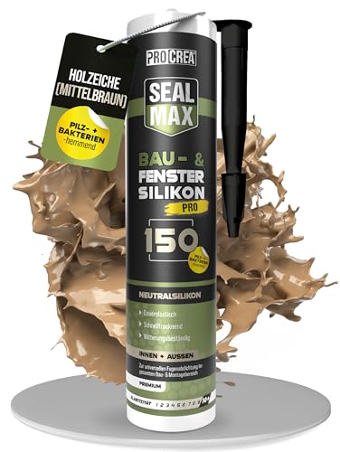 PROCREA Premium Bausilikon 150 (holzfarbe) [Allwetter-Silikon] Neutrales Fenster- und Universal-Silikon mit fungizider Ausstattung - Farbe eiche natur auch für Sanitär geeignet - Profi-Qualität